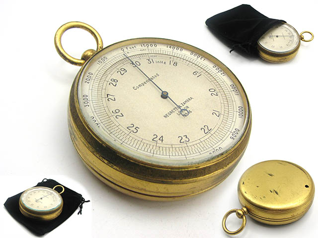 Victorian aneroid pocket barometer by Negretti & Zamba London